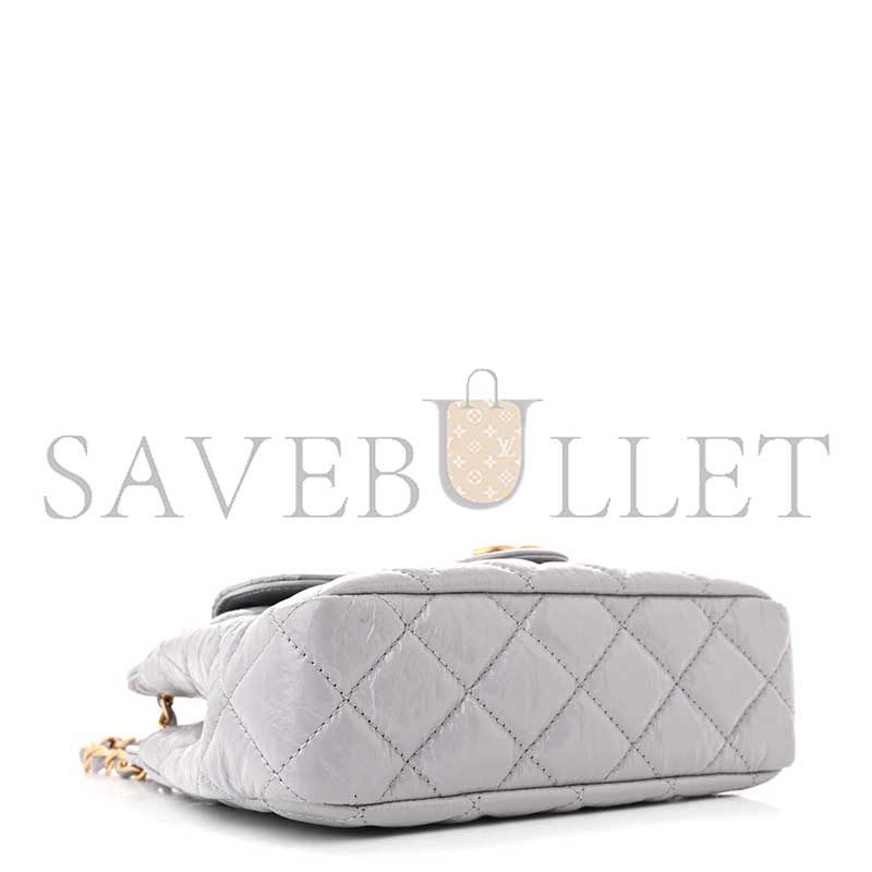 CHANEL SHINY CRUMPLED CALFSKIN QUILTED SMALL WAVY CC HOBO GREY AS4323 (19*17*6cm)